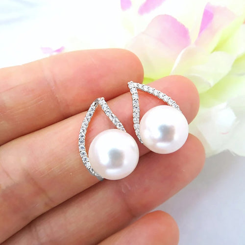Elegant V Shaped Stud Earrings With Imitation Pearl, Minimalist Fashion Ear Jewelry For Women