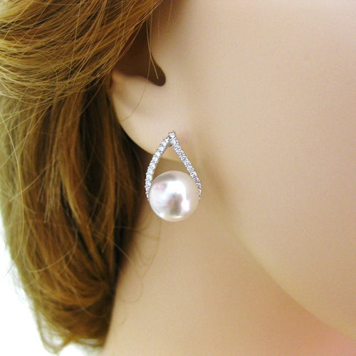 Elegant V Shaped Stud Earrings With Imitation Pearl, Minimalist Fashion Ear Jewelry For Women
