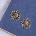 Vintage Metal Daisy Stud Earrings Distressed Sunflower Style Ear Jewelry view 3