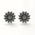 Vintage Metal Daisy Stud Earrings Distressed Sunflower Style Ear Jewelry view 2