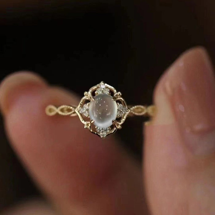 European Niche Luxury Faux Moonstone Cat Eye Ring For Women Elegant Designer Fashion Jewelry