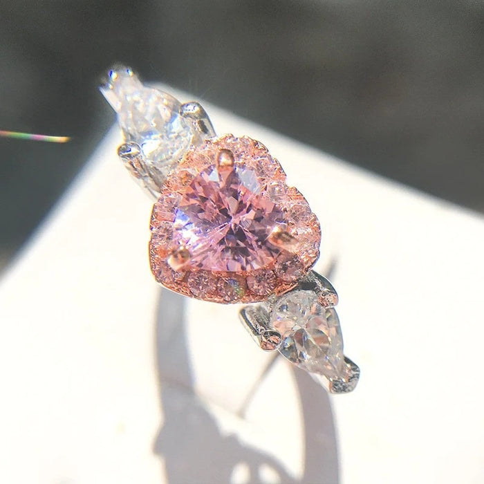 Heart Shape Two Tone Ring Pink Water Drop Finger Ring High End Fashion Hand Jewelry
