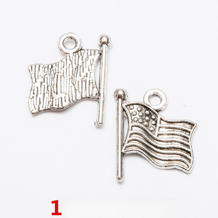 Antique Silver Zinc Alloy Flag Charm Pendant for DIY Necklace Bracelet Jewelry Making