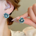 Pink Rose Flower Pearl Stud Earrings With Copper Alloy Posts, French Sweet Elegant Style view 3