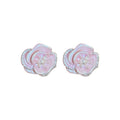 Pink Rose Flower Pearl Stud Earrings With Copper Alloy Posts, French Sweet Elegant Style view 5