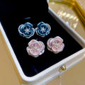 Pink Rose Flower Pearl Stud Earrings With Copper Alloy Posts, French Sweet Elegant Style view 4