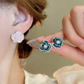 Pink Rose Flower Pearl Stud Earrings With Copper Alloy Posts, French Sweet Elegant Style view 1
