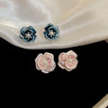 Pink Rose Flower Pearl Stud Earrings With Copper Alloy Posts, French Sweet Elegant Style view 2