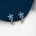 Elegant Enamel Blue Flower Studs With Rhinestone Tassel Drop Sweet Forest Style Alloy Earrings view 3