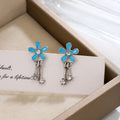 Elegant Enamel Blue Flower Studs With Rhinestone Tassel Drop Sweet Forest Style Alloy Earrings view 2