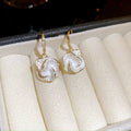 Gold Plated Copper Zircon Camellia Flower Drop Earrings French Chic Elegant Style view 2