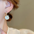 Gold Plated Copper Zircon Camellia Flower Drop Earrings French Chic Elegant Style view 3