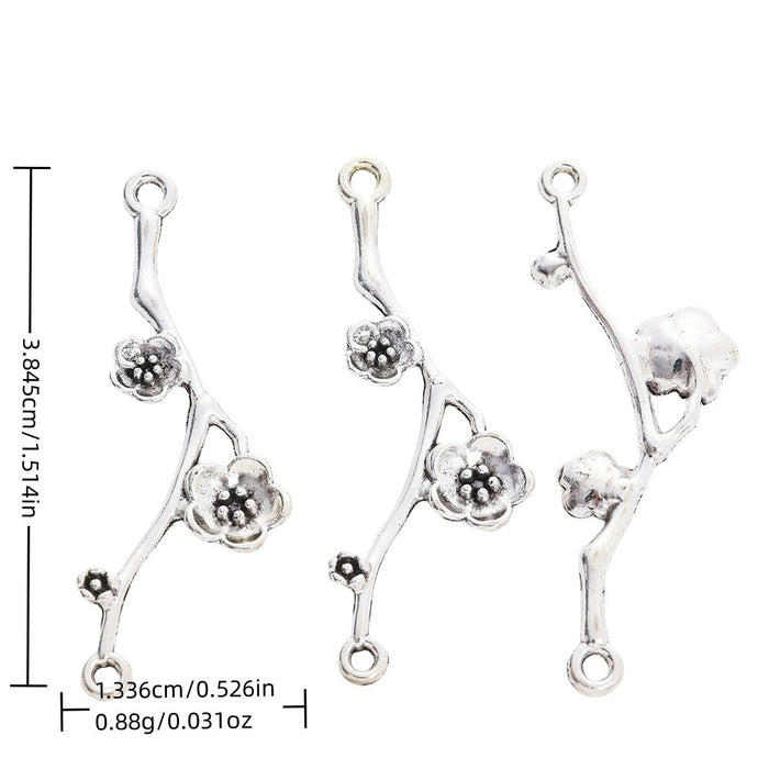 Silver Zinc Alloy Flower Branch Charm Pendant for DIY Necklace Bracelet Jewelry Making