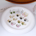 Elegant Colorful Heart Zircon Huggie Hoop Earrings For Women, Alloy Rhinestone Inlaid Minimalist Earrings view 1