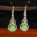 Elegant Vintage Chinese Style Alloy Gourd Drop Hook Earrings With Rhinestone Crystal Pearl Dangle Earrings view 4