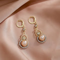 Elegant Vintage Chinese Style Alloy Gourd Drop Hook Earrings With Rhinestone Crystal Pearl Dangle Earrings view 3