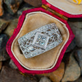 Vintage Ethnic Wide Band Ring Geometric Diamond Quadrilateral Branch Vine Women Finger Ring view 2