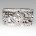 Vintage Ethnic Wide Band Ring Geometric Diamond Quadrilateral Branch Vine Women Finger Ring view 1