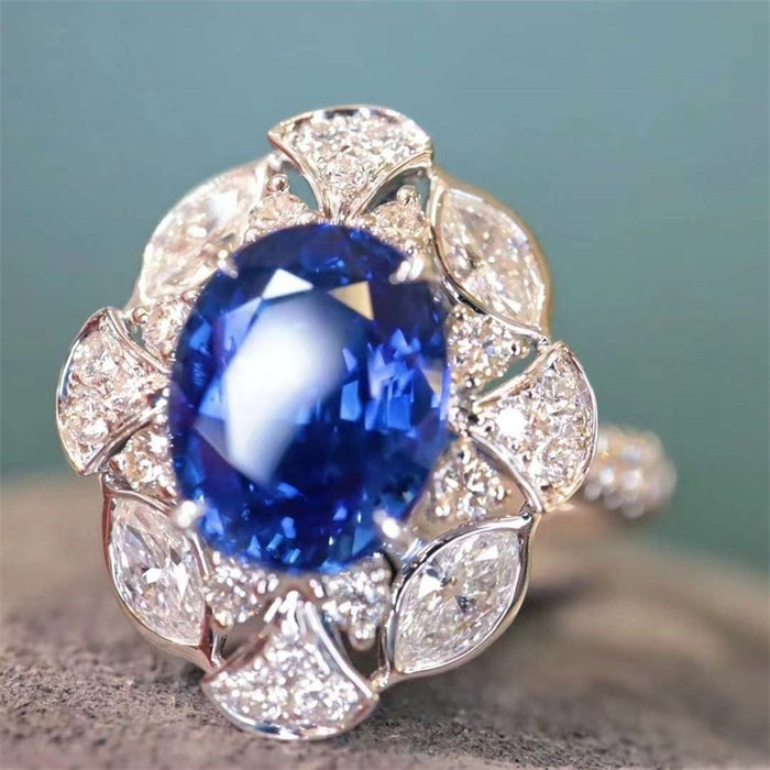 Royal Faux Sapphire Statement Ring For Women, High End Simulated Gemstone Fashion Jewelry