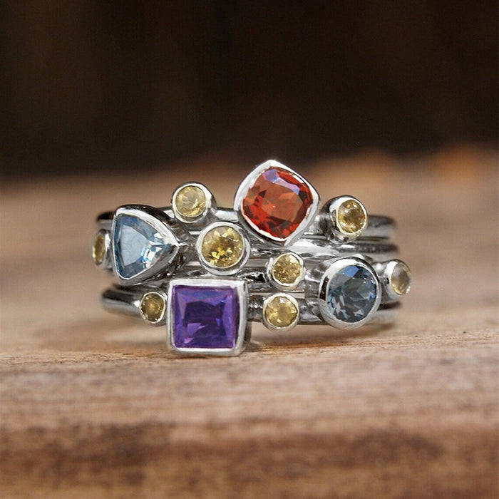 New Geometric Ring For Women, European American Multicolor Statement Jewelry