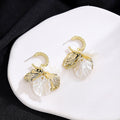Light Luxury French Vintage White Shell Petal Flower Gold Alloy Silver Needle Dangle Drop Earrings view 3