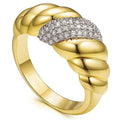 Vintage Croissant Horn Design Micro Pave Ring, Versatile Fashion Finger Jewelry view 1