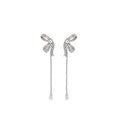 Elegant Korean Luxury Rhinestone Bowknot Tassel Drop Silver Needle Fashion Earrings view 5