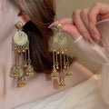 Vintage Alloy Floral Cluster Tassel Drop Earrings With Silver Needle Elegant Retro Design view 1