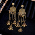 Vintage Alloy Floral Cluster Tassel Drop Earrings With Silver Needle Elegant Retro Design view 4
