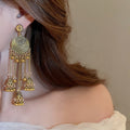 Vintage Alloy Floral Cluster Tassel Drop Earrings With Silver Needle Elegant Retro Design view 3