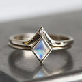 Simple European Style Stackable Couple Rings With Faux Moonstone Rhombus Geometric Vintage Design view 1