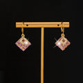 Luxury Geometric Diamond Square Purple Rhinestone Crystal Gold Alloy Leverback Dangle Earrings view 3