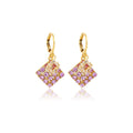 Luxury Geometric Diamond Square Purple Rhinestone Crystal Gold Alloy Leverback Dangle Earrings view 5