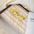 Elegant Silver Alloy Petal Flower Rhinestone Long Tassel Statement Two-Way Stud Earrings view 3