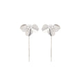 Elegant Silver Alloy Petal Flower Rhinestone Long Tassel Statement Two-Way Stud Earrings view 5