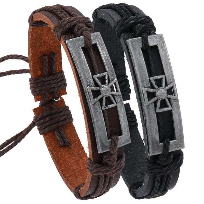 Simple Hip Hop Handmade Braided PU Leather Bracelet Vintage Multilayer Men's Wristband