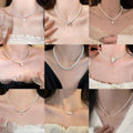Gold Plated Faux Pearl Beaded Bow Necklace For Women, Elegant Versatile Collarbone Jewelry view 1
