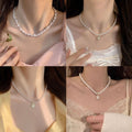 Gold Plated Faux Pearl Beaded Bow Necklace For Women, Elegant Versatile Collarbone Jewelry view 2
