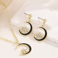 Elegant Luxury Black Enamel Crescent Moon And Star Rhinestone Zircon Alloy Drop Dangle Fashion Earrings view 4