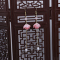 Vintage Chinese Style Asymmetric Lotus Flower Leaf Pearl Tassel Alloy Chain Elegant Drop Earrings view 3