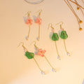 Vintage Chinese Style Asymmetric Lotus Flower Leaf Pearl Tassel Alloy Chain Elegant Drop Earrings view 1
