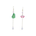 Vintage Chinese Style Asymmetric Lotus Flower Leaf Pearl Tassel Alloy Chain Elegant Drop Earrings view 5