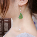 Vintage Chinese Style Asymmetric Lotus Flower Leaf Pearl Tassel Alloy Chain Elegant Drop Earrings view 4