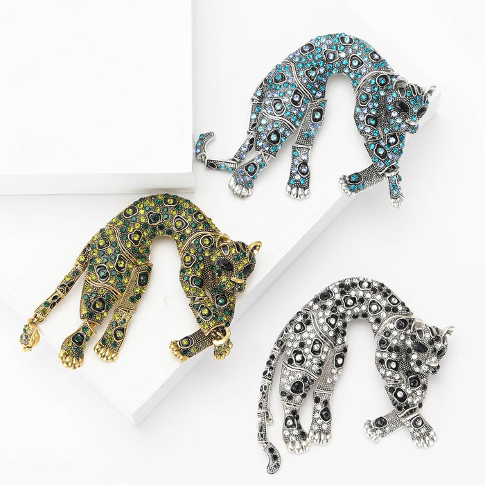 Alloy Rhinestone Leopard Brooch Vintage Men Clothing Lapel Pin
