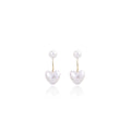 Elegant Two Way Pearl Heart Drop Stud For Women With Round Faux Pearl And Gold Alloy Chain Earrings view 5