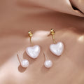 Elegant Two Way Pearl Heart Drop Stud For Women With Round Faux Pearl And Gold Alloy Chain Earrings view 3