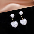 Elegant Two Way Pearl Heart Drop Stud For Women With Round Faux Pearl And Gold Alloy Chain Earrings view 2
