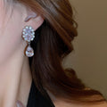 Chic Copper Oval Zircon Teardrop Pendant Drop Earrings For Women Elegant Geometric Jewelry view 4