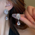 Chic Copper Oval Zircon Teardrop Pendant Drop Earrings For Women Elegant Geometric Jewelry view 2