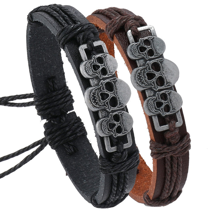 Men's Halloween Skull Bracelet Handmade Braided Vintage Leather Bracelet Simple Personalized Jewelry